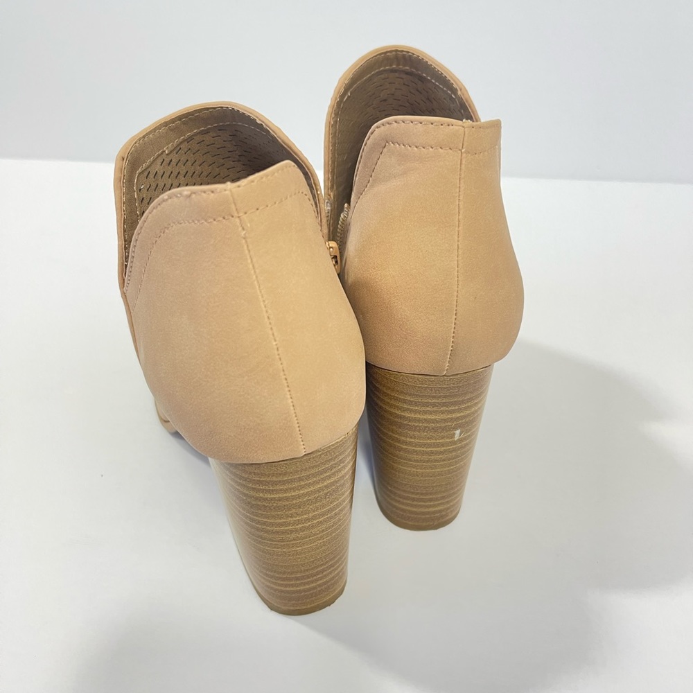 Soda Camel Brown Block Heel Open Toe Booties - image 3